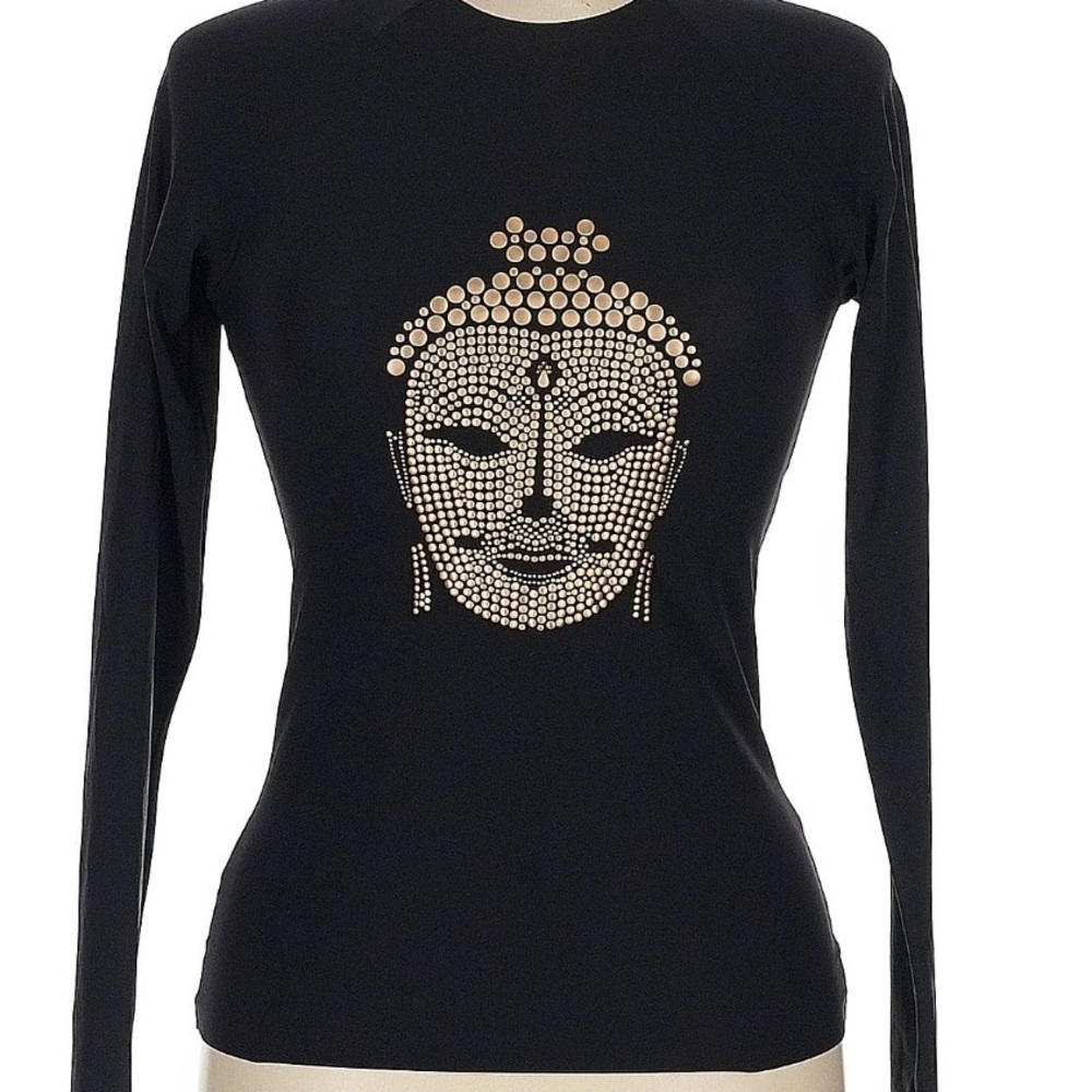 Commando Black Long Sleeve Top with Gold Face Design